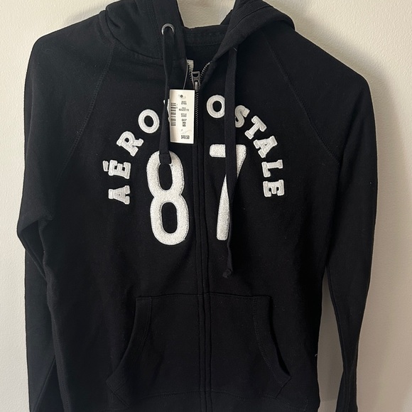 Aeropostale Black Zip-Up Hoodie with White Accents - Picture 2 of 4